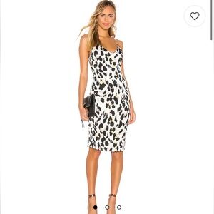 superdown White, Black & Gold Leopard-Print Midi Slip Dress